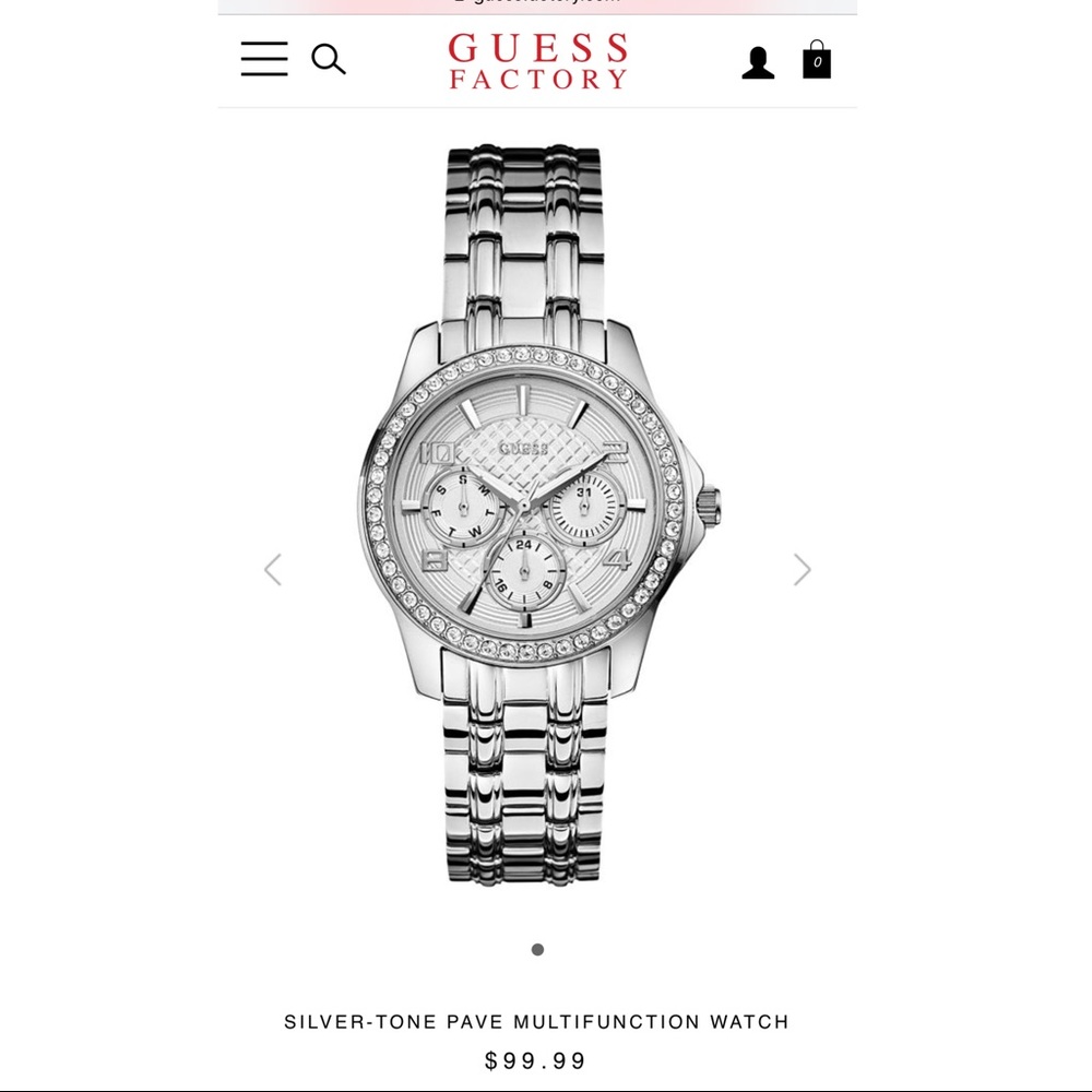 Guess SILVER-TONE PAVE MULTIFUNCTION WATCH